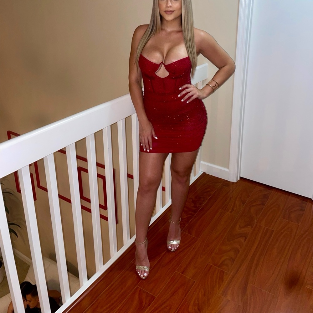 Oh Polly Red Bodycon Rhinestone Dress